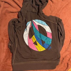 PINK Love Peace Brown Zip up Sweatshirt hoodie
